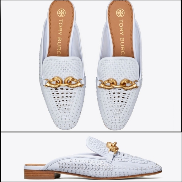 Tory Burch Shoes - {6M} Tory Burch Jessa Woven Backless Loafer Icy Blue
